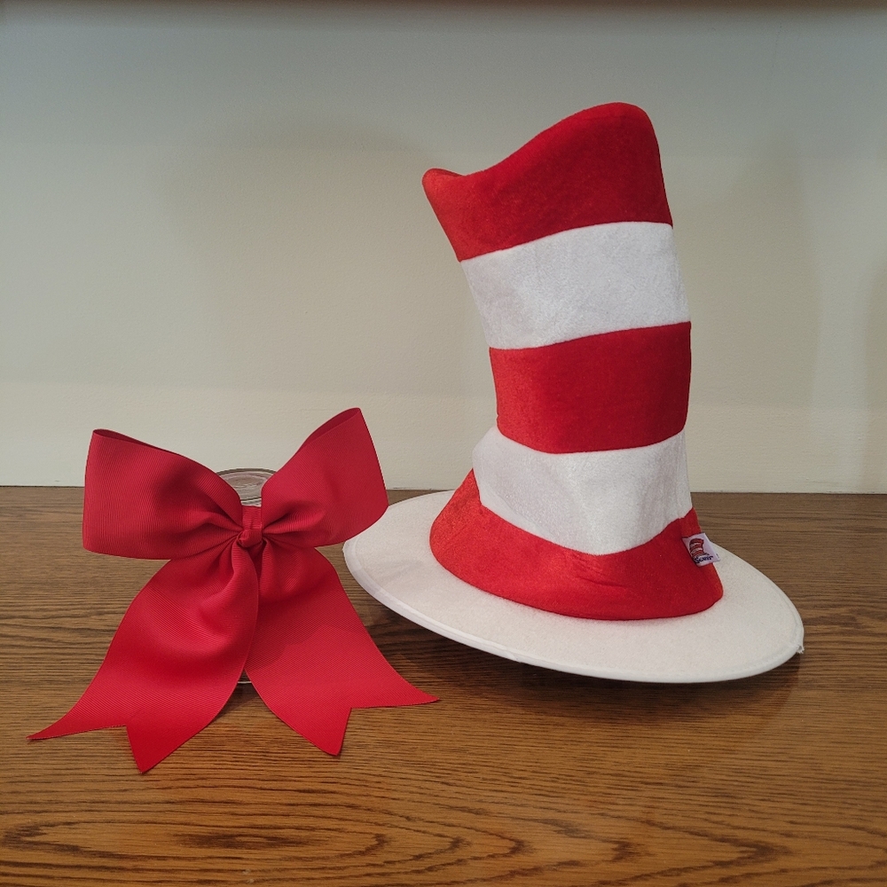 Cat-in-the hat: Red & White Striped Hat with Bow